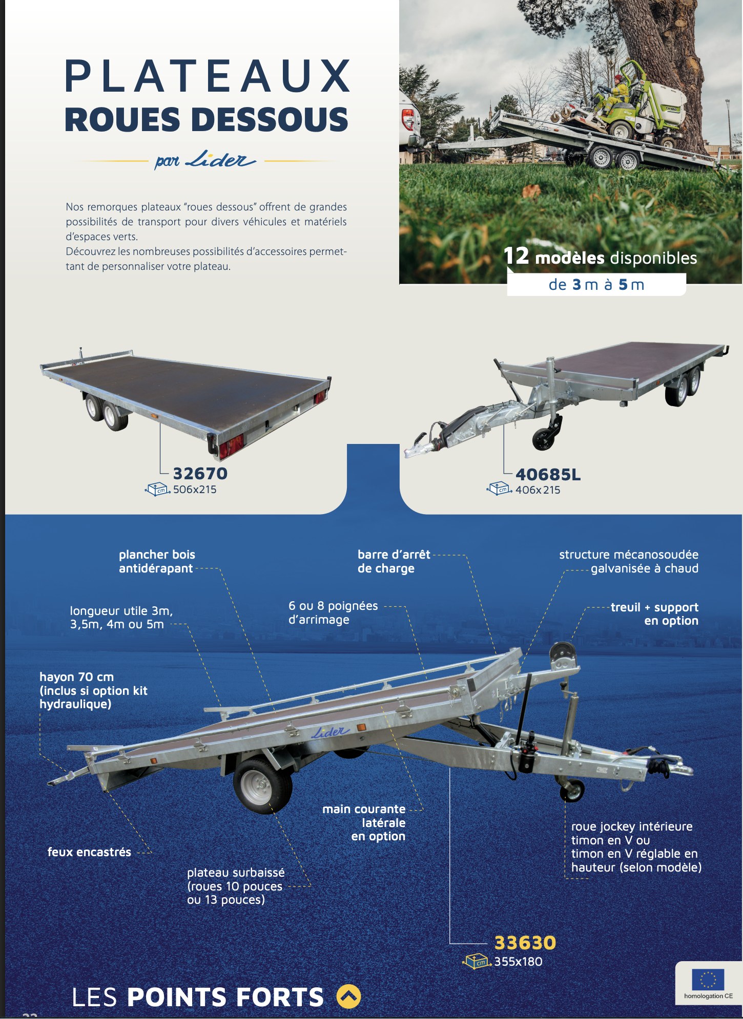 Brochure Lider plateaux roues dessous : points forts, modèles et options