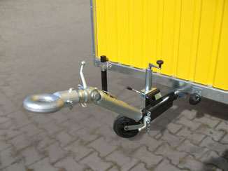 Remorque abri de chantier Ecim – Timon articulé, anneau 42x68 et roue jockey